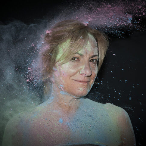 colorful female portrait with flour explosion effects by Jenny Liedholm
